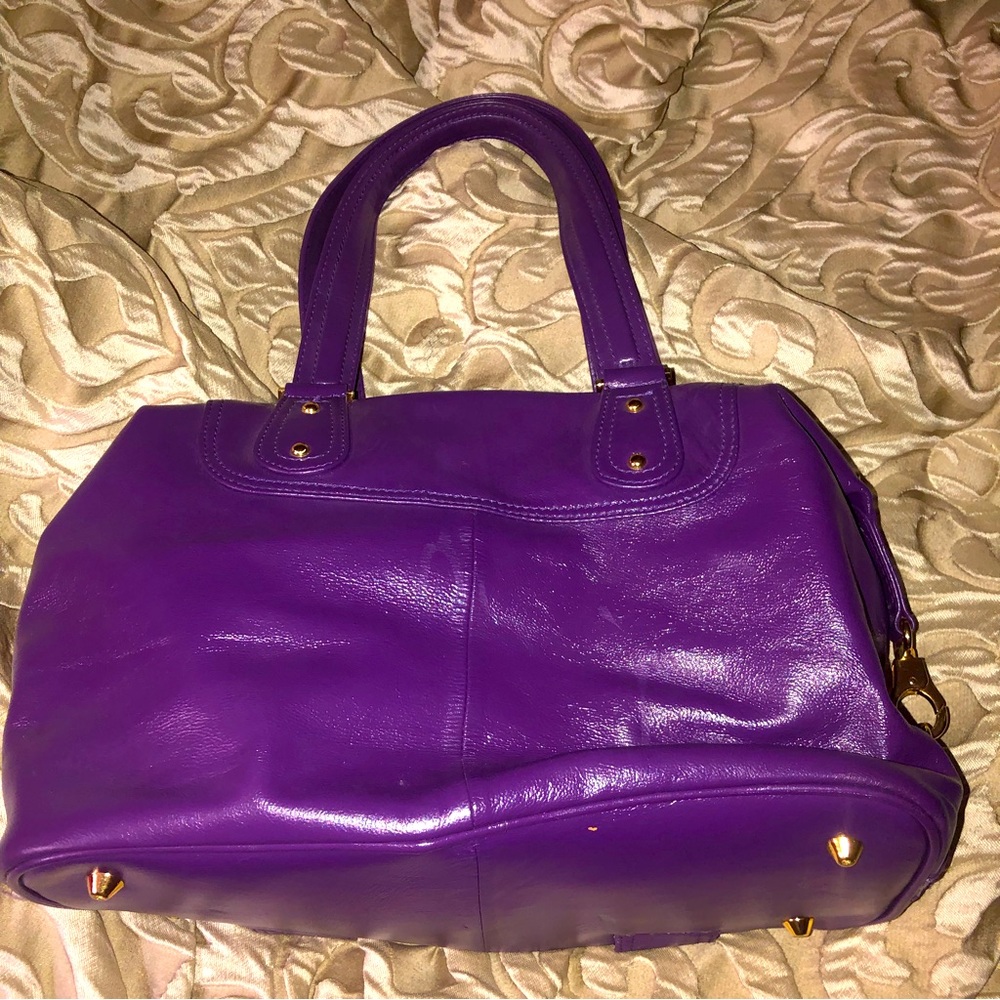 Genuine Leather Jenari Purple and Gold Hand/Shoulder Bag